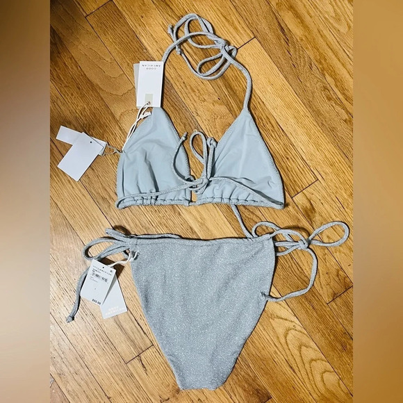 Good American Sparkle Tiny Ties Bikini Set in silver glitter - Picture 8 of 9